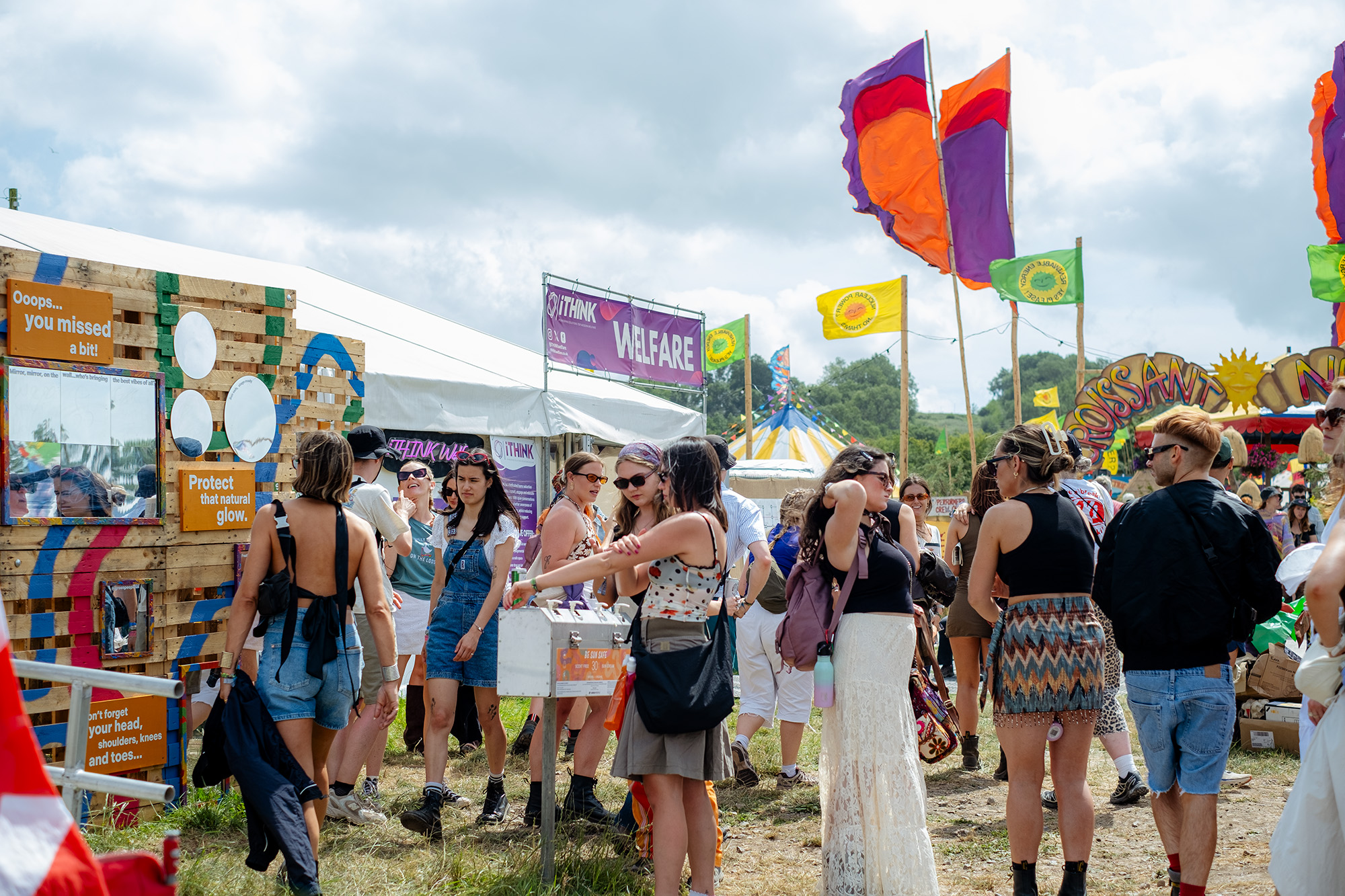 Festival-goers at the welfare area